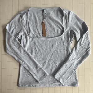 NWT SKIMS Cotton Jersey Scoop Neck Long Sleeve T-shirt  - Zen Blue L*